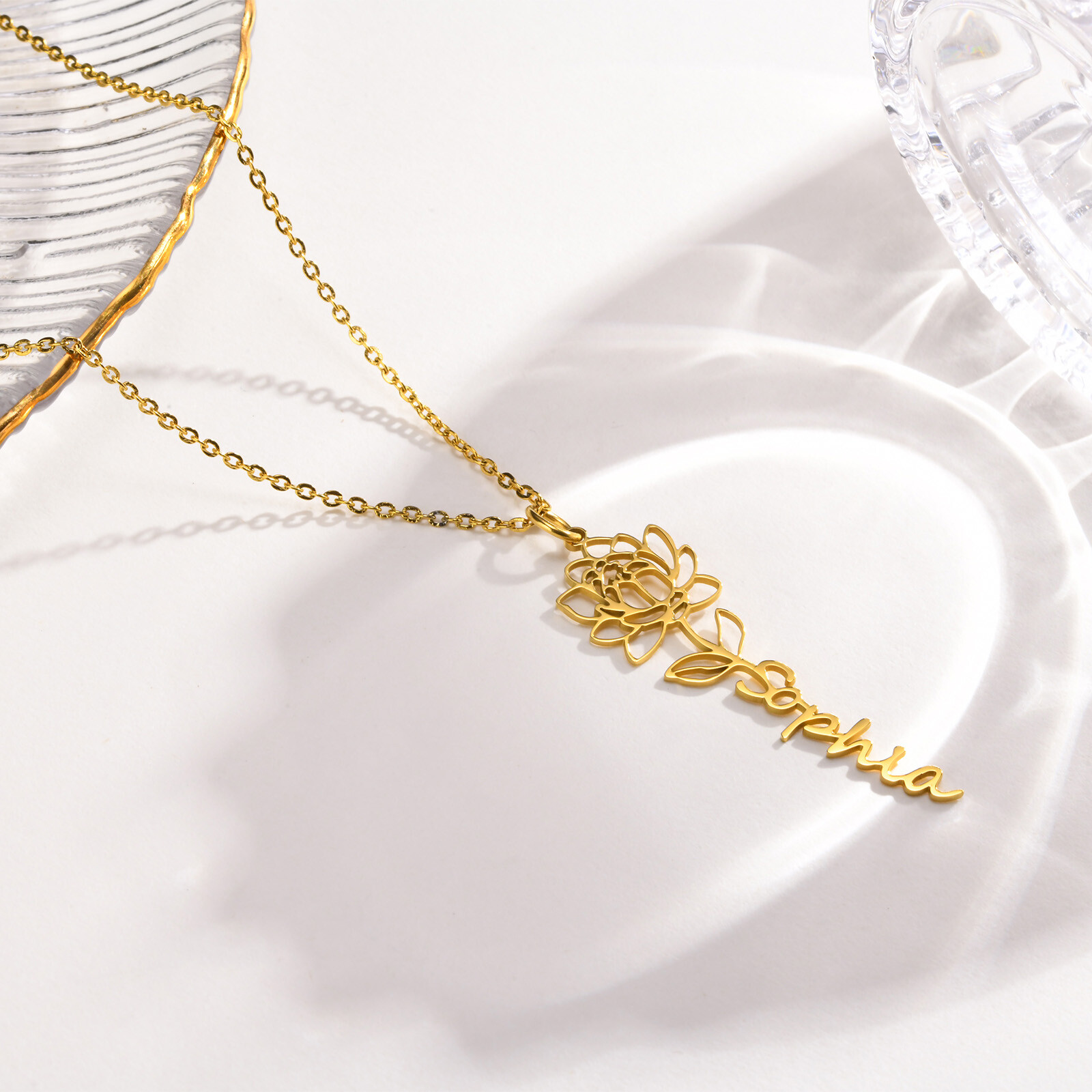 Birth Flowers Necklaces Name Personalized Pendant Gold Silver Gift Christmas Mom