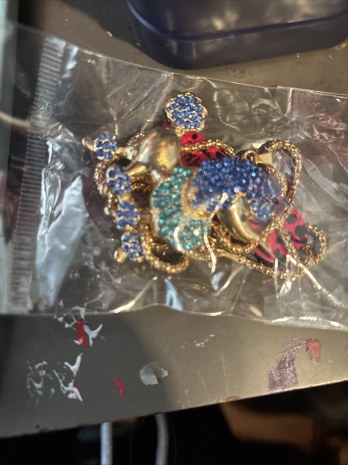 Betsey Johnson Crystal Blue Beauty Poodle Pendant Charm Necklace Free Gift Bag