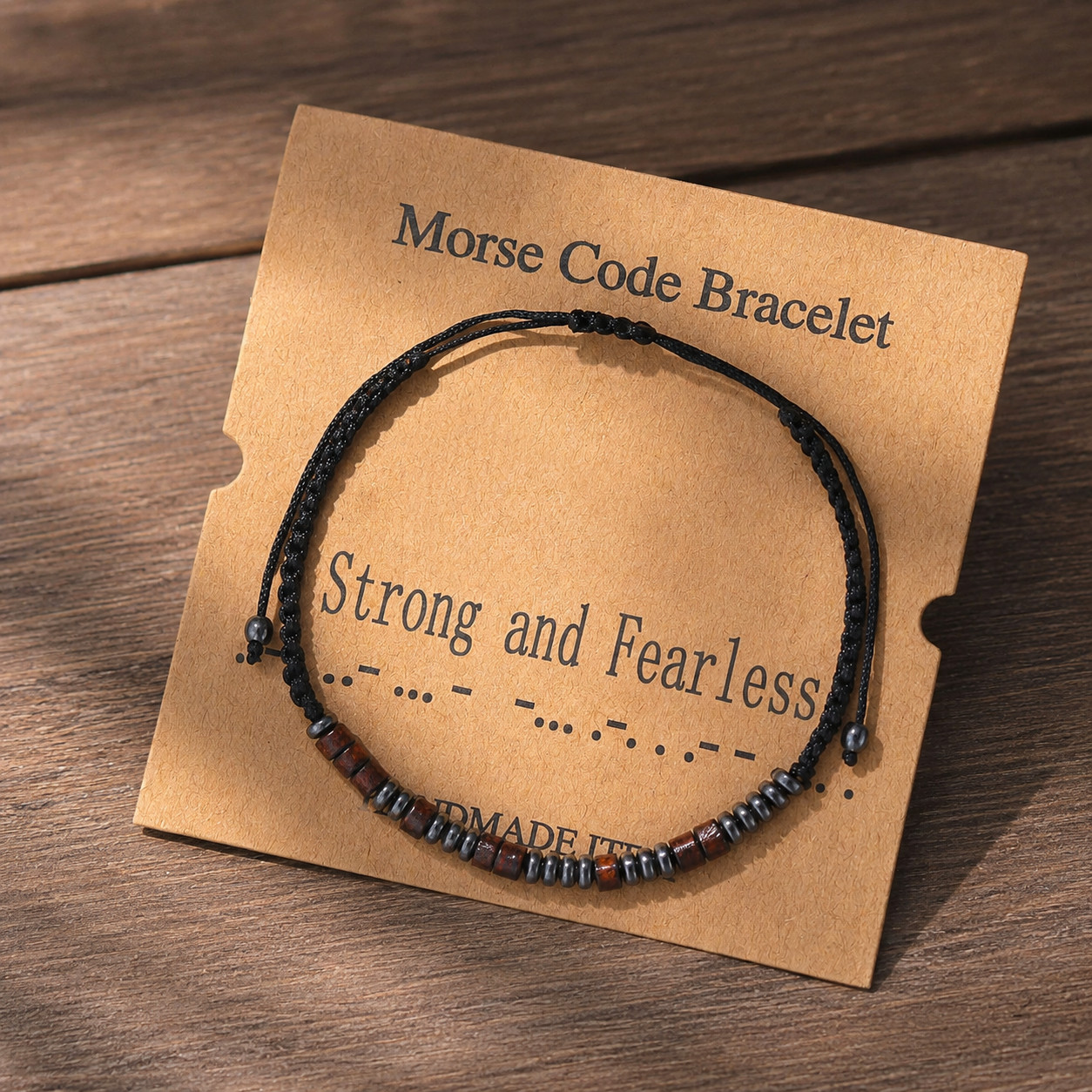 Natural Hematite Wood Beads Morse Code Bracelet Healing Gemstone Jewelry Gift