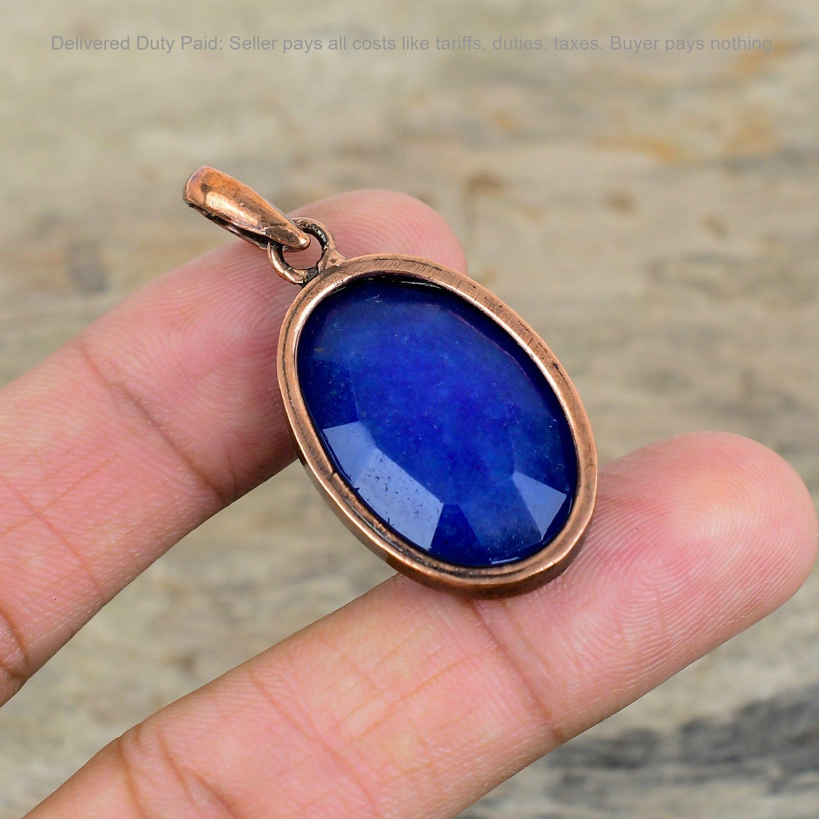 Cyber Monday Deal Blue Saphire Stone Electroformed Boho Pendant Jewelry Copper
