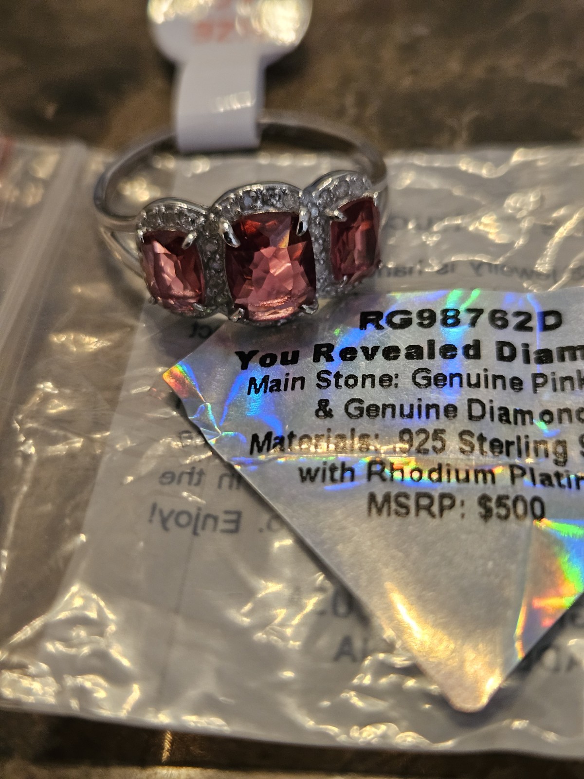 Bomb Party You Revealed Diamonds Ring Size 10 Pink Topaz & Diamonds On Sterling