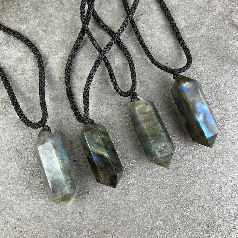 High Flash Labradorite Double Point Pendant Necklace Healing Crystal Gifts