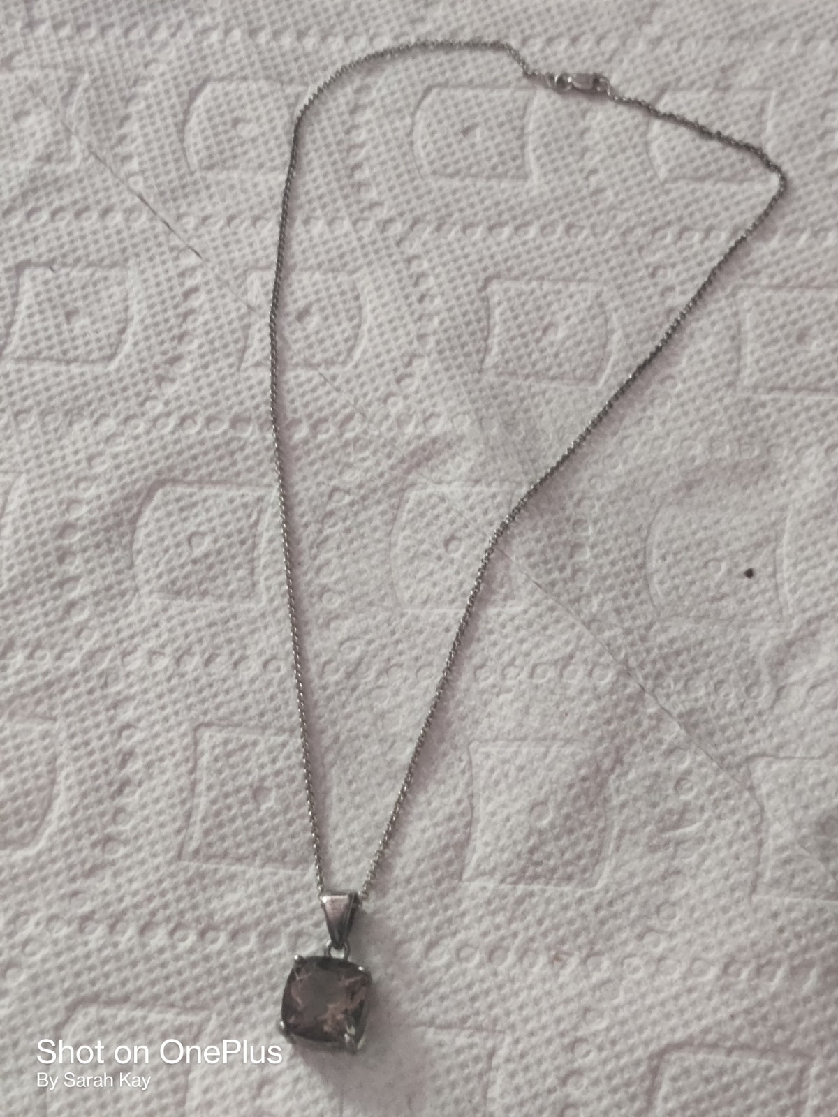 Silver Tone Cable Chain Necklace Purple Cushion Square Charm Pendant Lobster