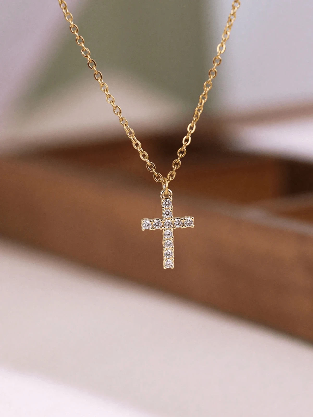 ELEGANT WOMEN’S GOLD COLOR CZ CROSS PENDANT NECKLACE CHAIN GIFT FOR HER USA