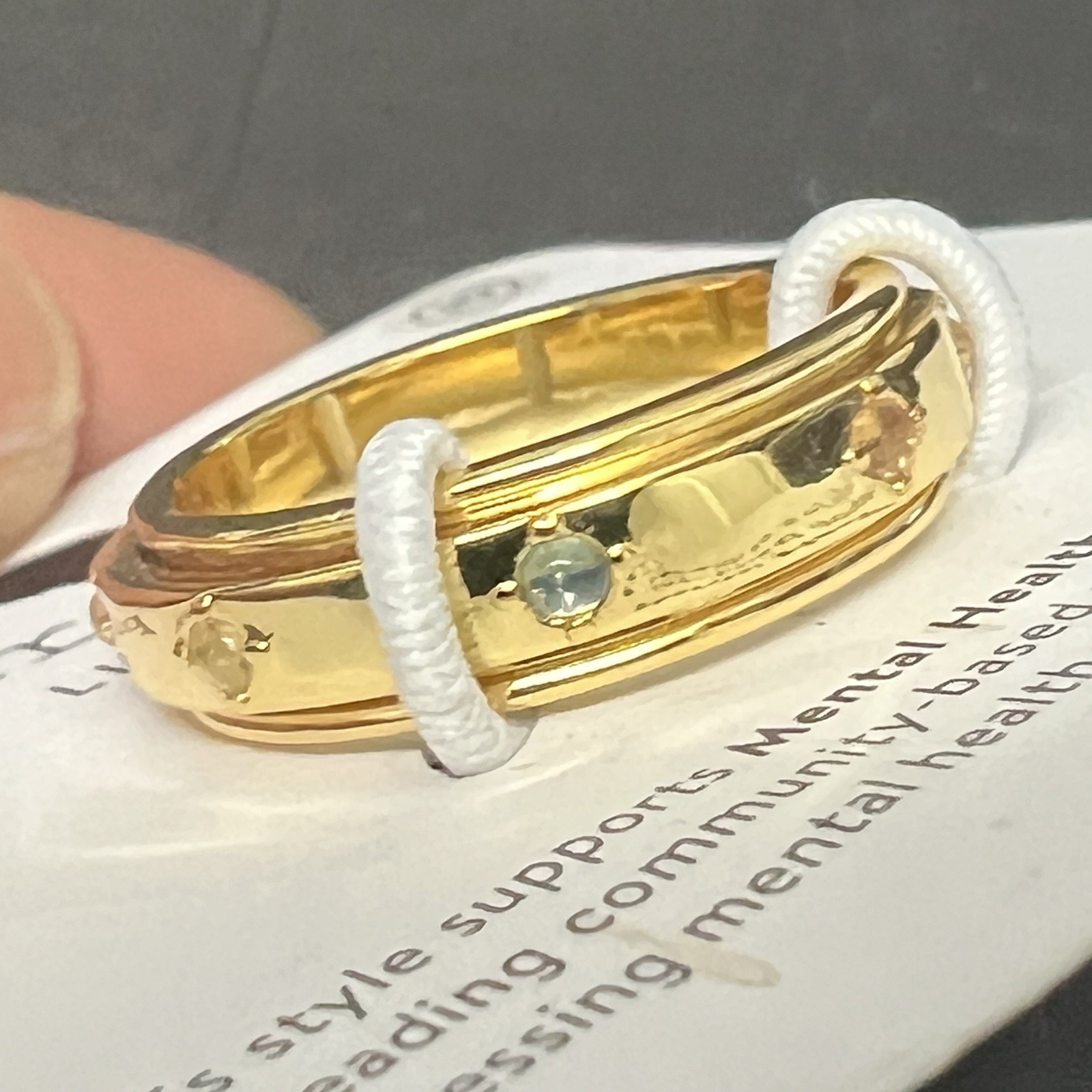 Puravida Mental Health Awareness Fidget spin Ring 9 10 NEW Gold tone Band stones