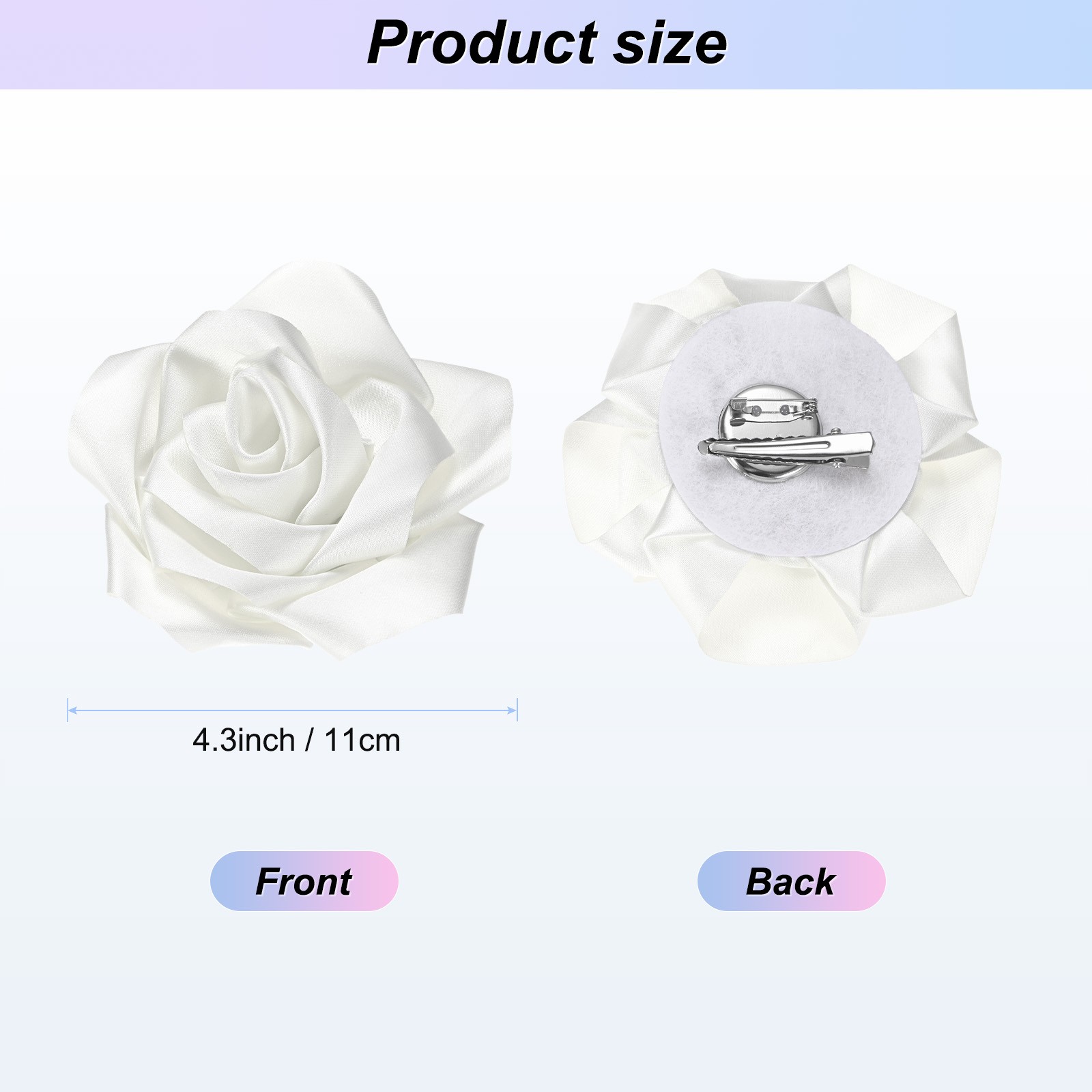 New Large Satin Rose Flower Lapel Pin Brooches for Women [11cm, White]