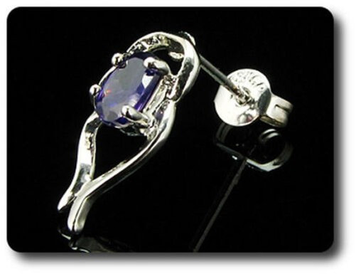 Earrings Amethyst 0 3/32×0 9/32in Gold Plated White 18 K