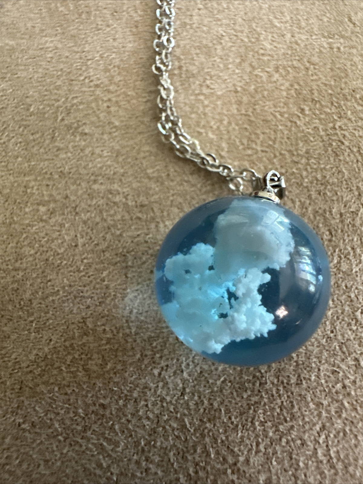 SMALLER Blue Sky White Cloud Necklace Ball Shape Resin Pendant Necklace