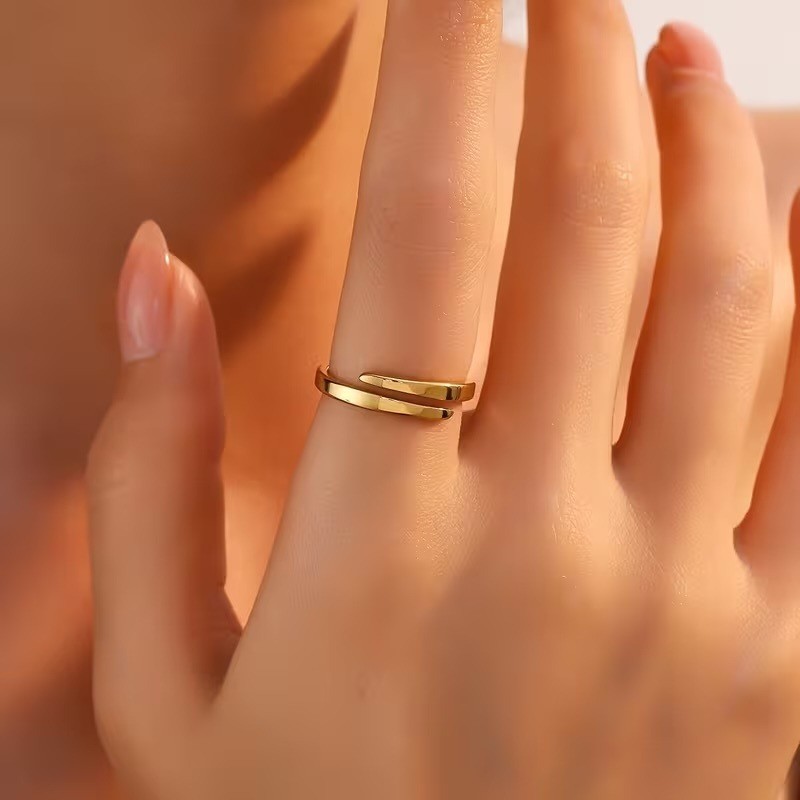 14K Gold Plated 304L Stainless Steel Bypass Wrap Ring Minimalist Size 6