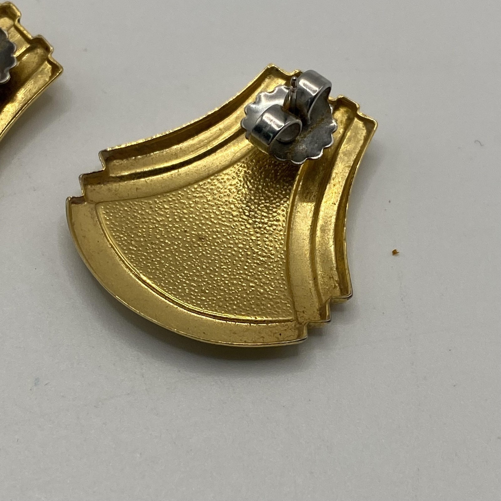 Gold Tone Blue Enamel Fan Stud Earrings Womens Butterfly 1 In Retro Jewelry