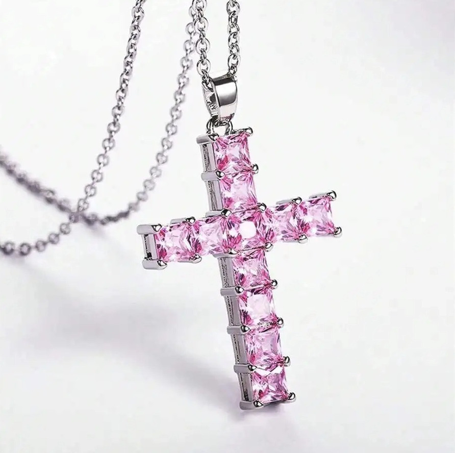 1pc Gold Crystal Jesus Cross Pendant Necklace Man Women Fashion Jewelry – NEW