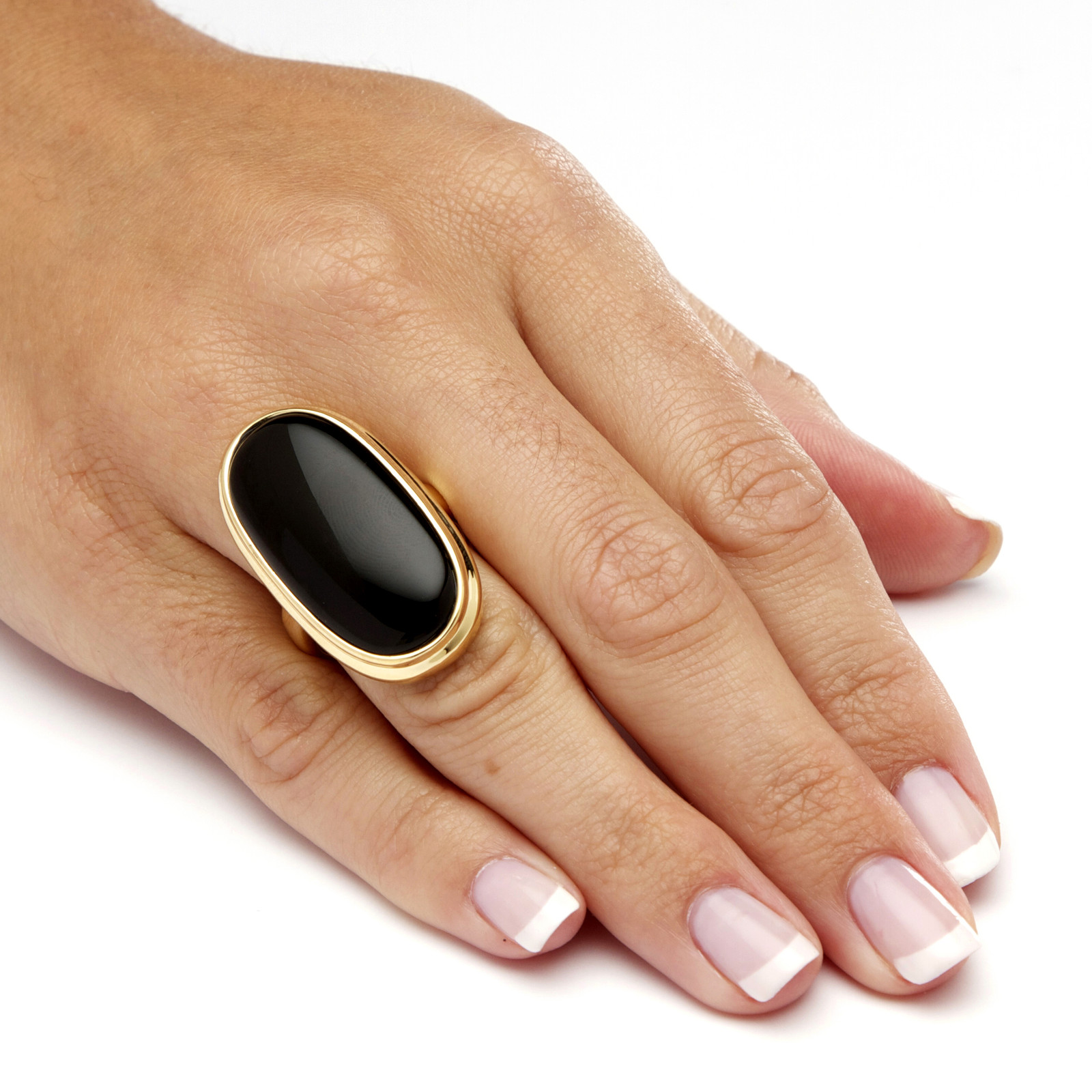Oval-Shaped Genuine Onyx Yellow Gold-Plated Ring