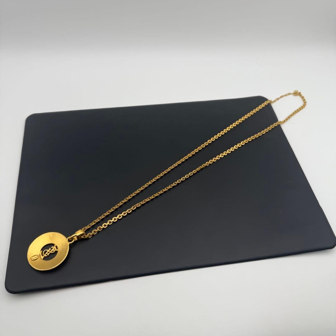 Yves Saint Laurent YSL Necklace Cassandra Medallion Gold Vintage Japan Mint 80
