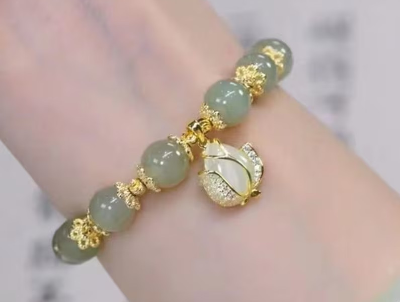Lotus Seed Bracelet Made of Artificial Gemstone Stretchable about 7-8 inch