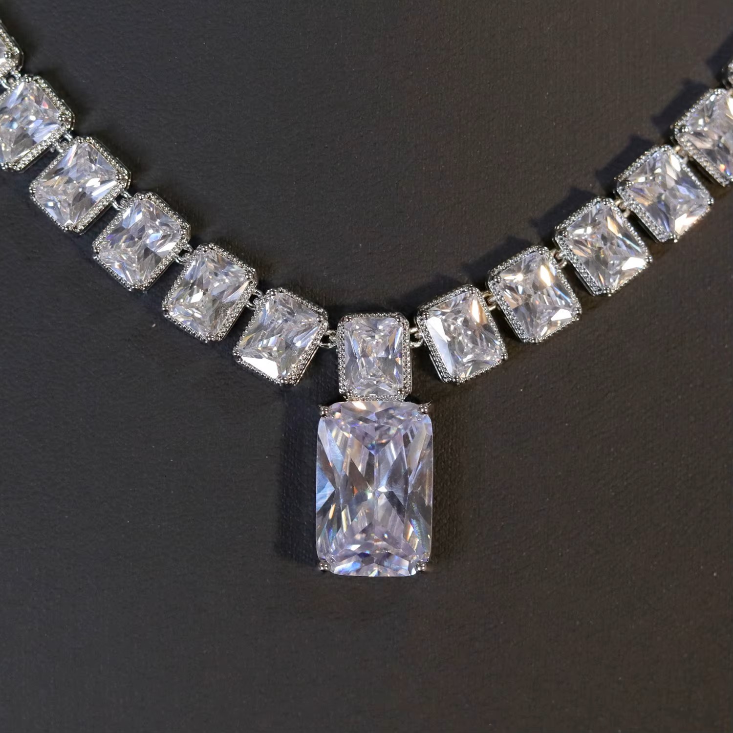 2sets Bridal Jewelry Wedding Party Cubic Zirconia Crystal Necklace Prom Birthday