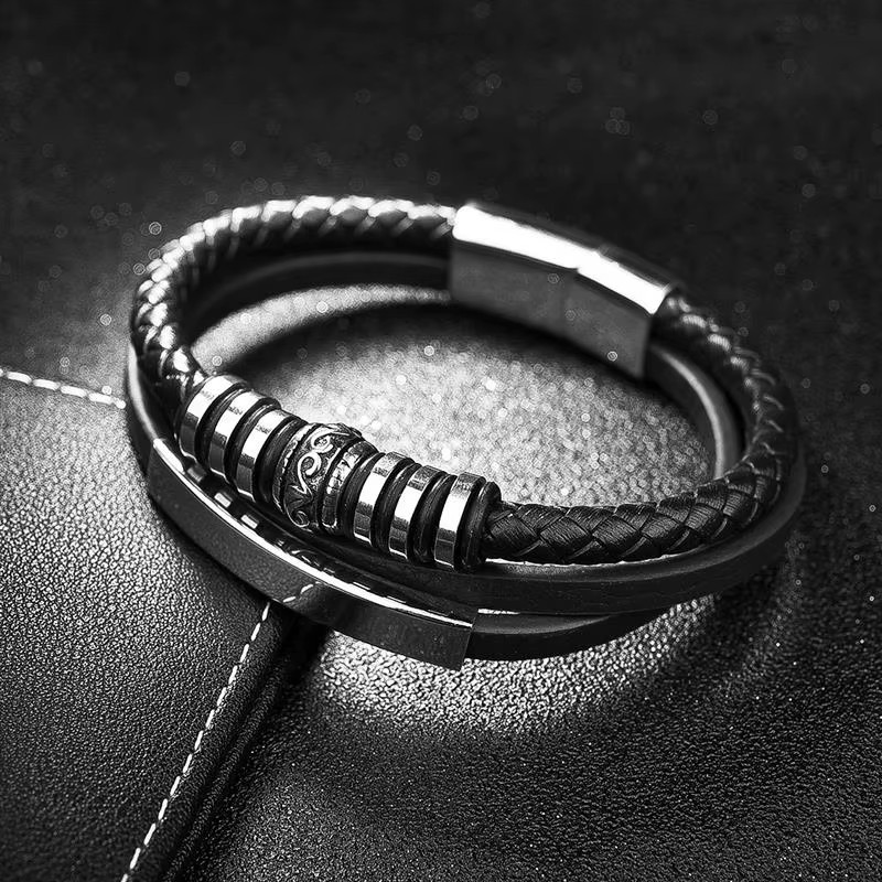 18cm 20cm 22cm Trendy Leather Stainless Steel Multilayer Braided Gift Men’s Wear