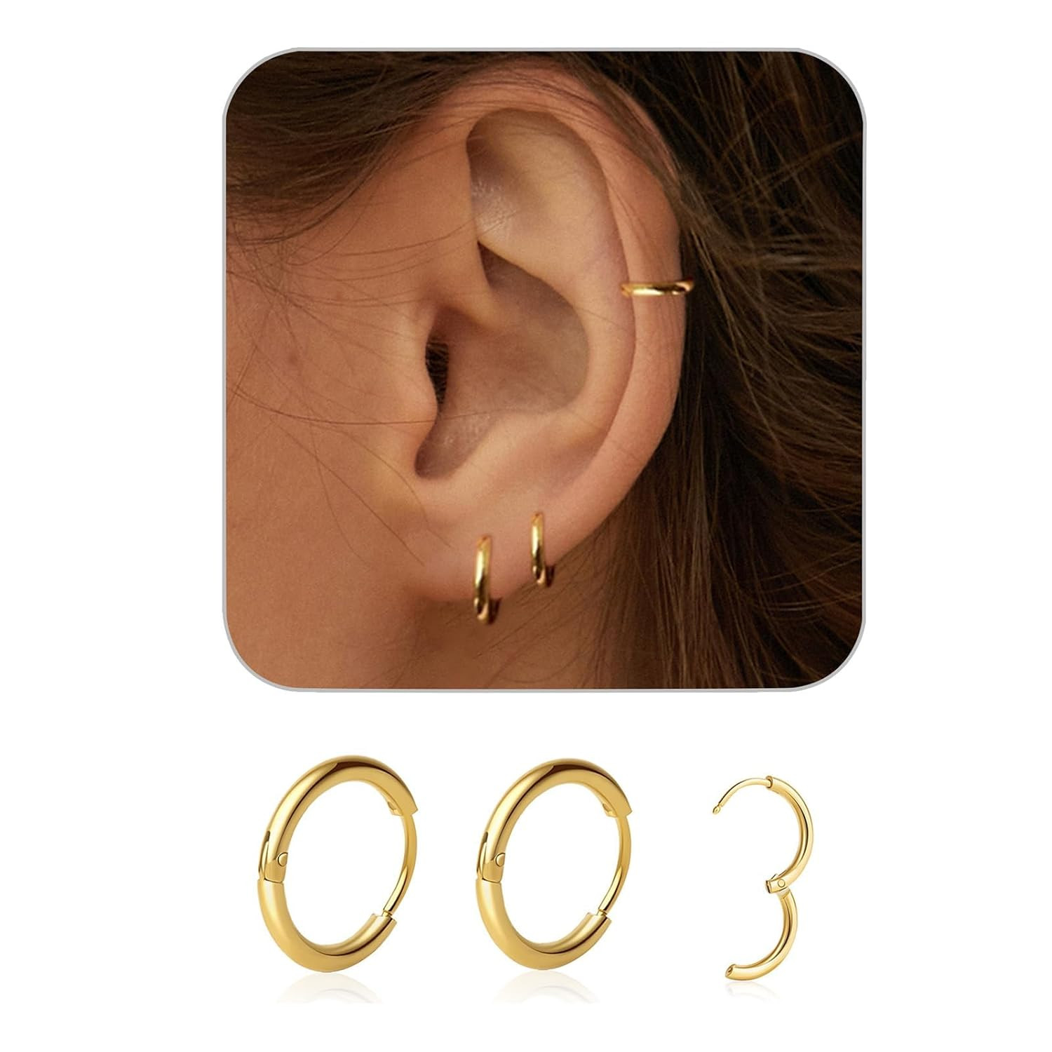 1 Pair 7Mm Small Hoop Earrings for Women, Dainty 14K Gold Plated Huggie Hoop Ear