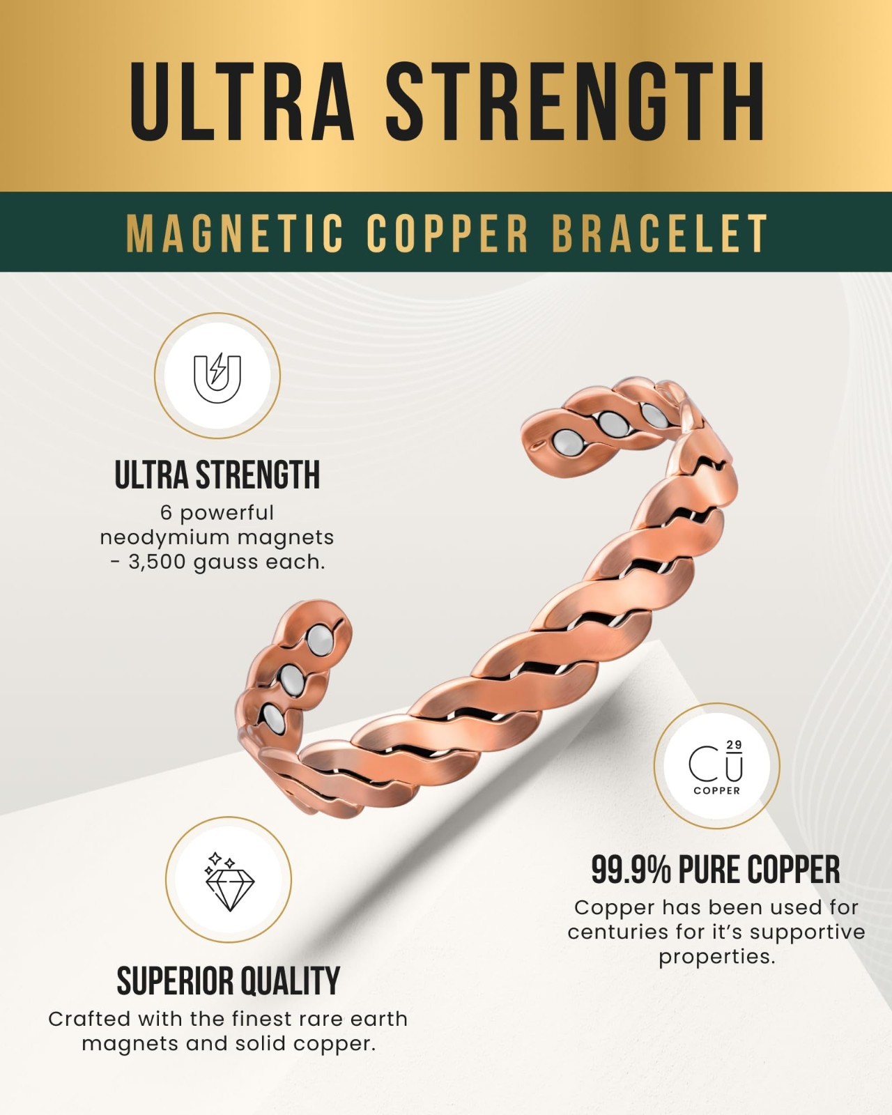 Adjustable Pure Copper Magnetic Bracelet for Men & Women – Twisted Cuff Bangle