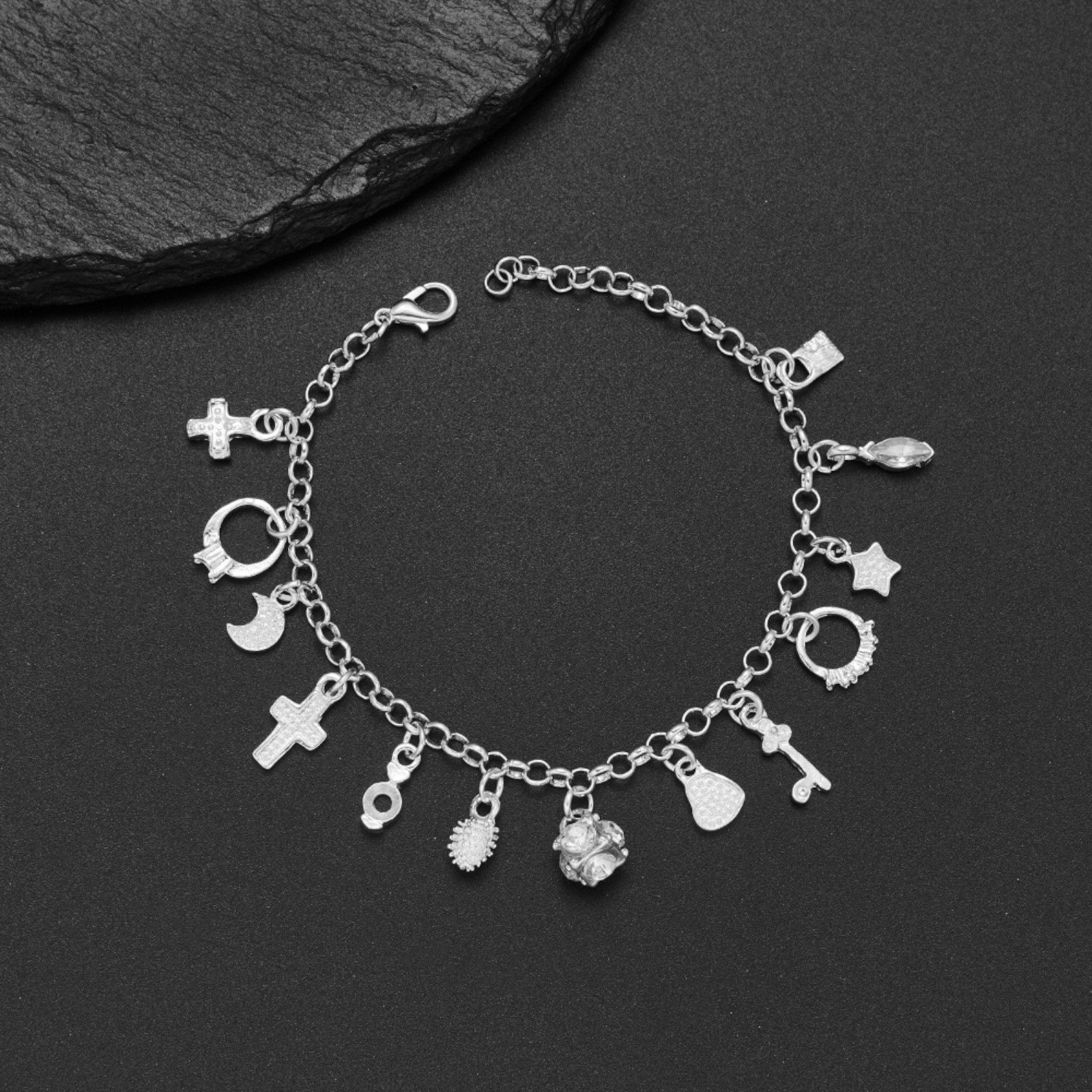 925 Silver Plated Fashion Women Charm pendant Beautiful Bracelet chain A80