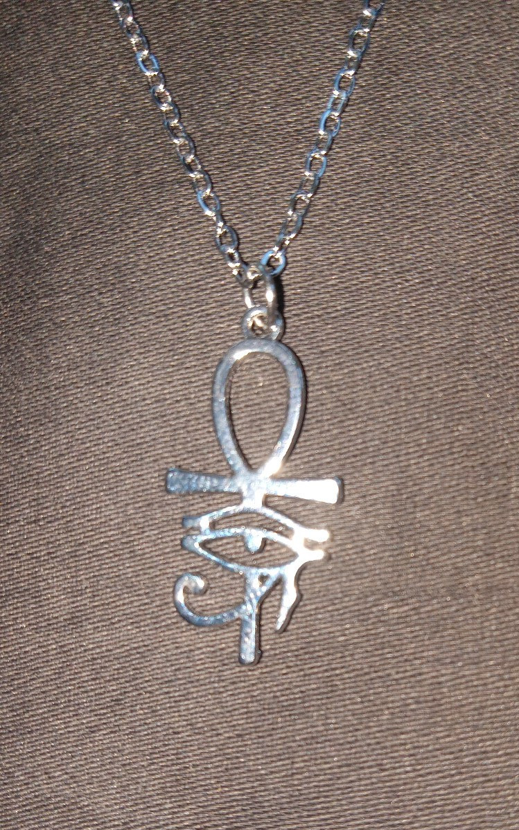 Silver ANKH Eye of Horus Pendant on Silver Plated Chain Necklace Egypt, Art Deco
