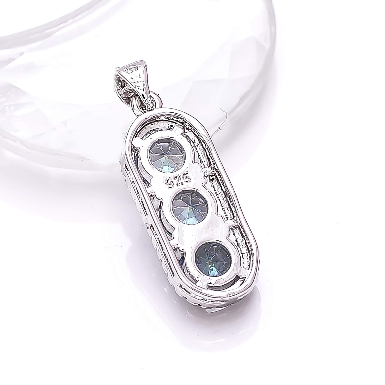 Blue Rainbow Mystic Fire Topaz & CZ Gemstone 925 Silver Pendant 1.10″ P931