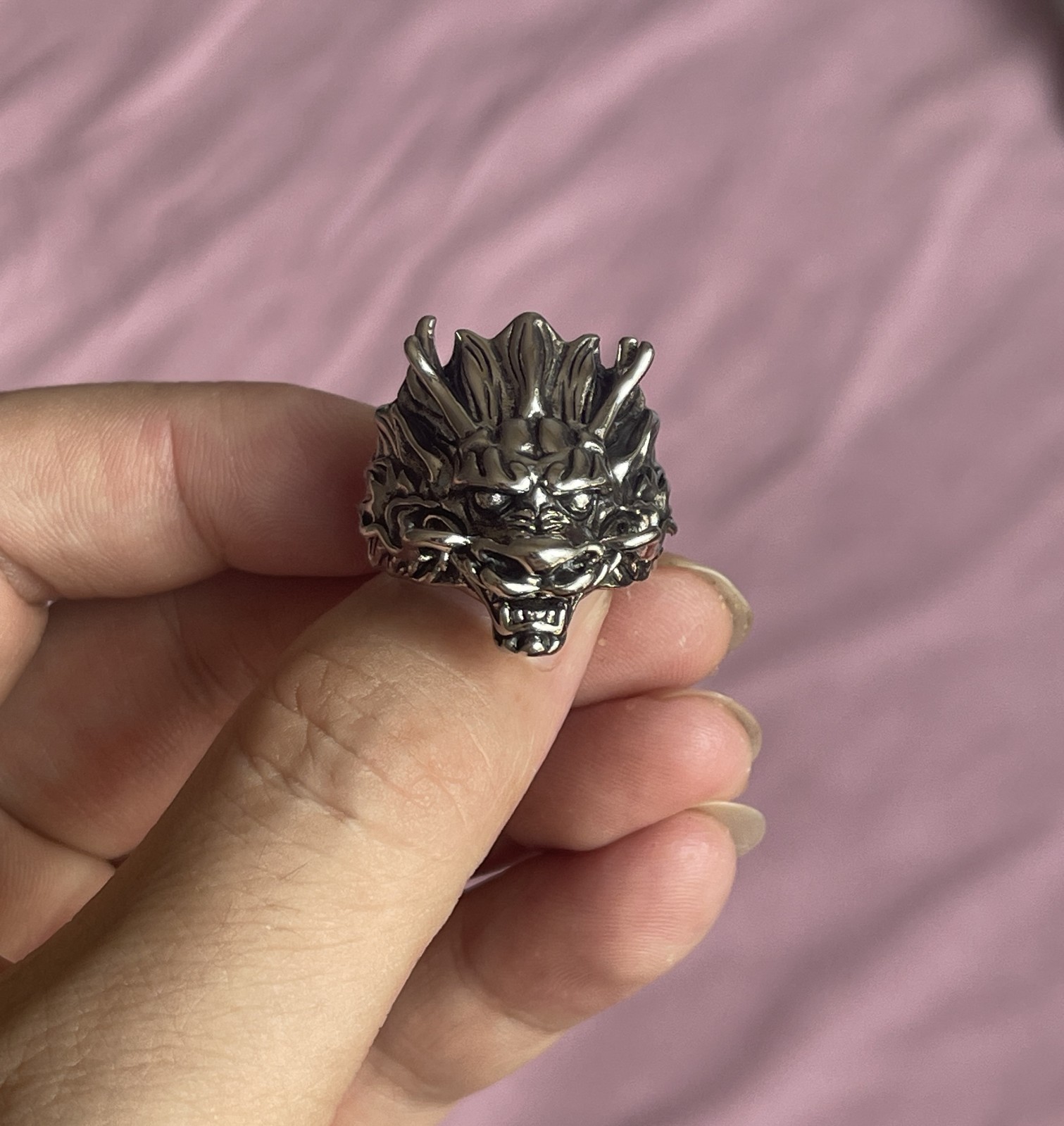 Detail Dragon Ring 925 Sterling Silver Mens Punk Jewelry One Size Fit All