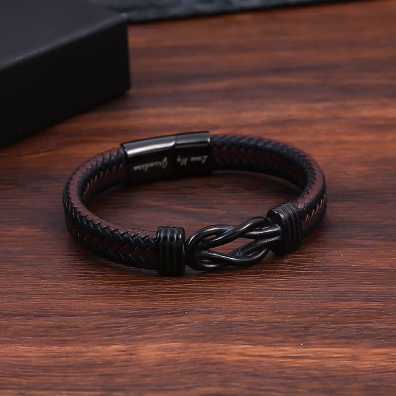 Men’s Braided Leather Bracelet Magnetic Locket Bangle Cuff a Card for the Son