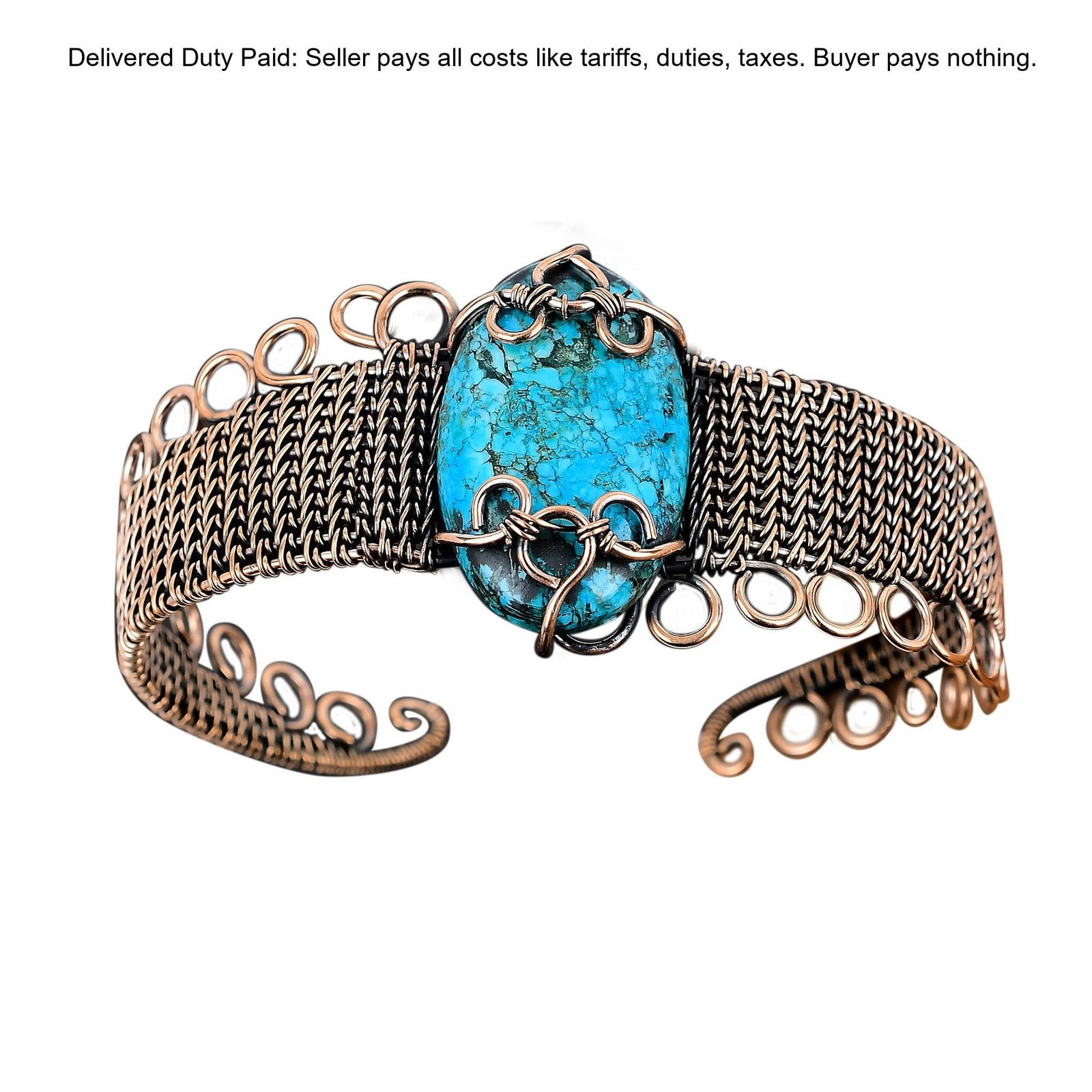 Copper Oval Tibetan Turquoise Stone Engagement Wire Wrapped Sister Trendy Bangle