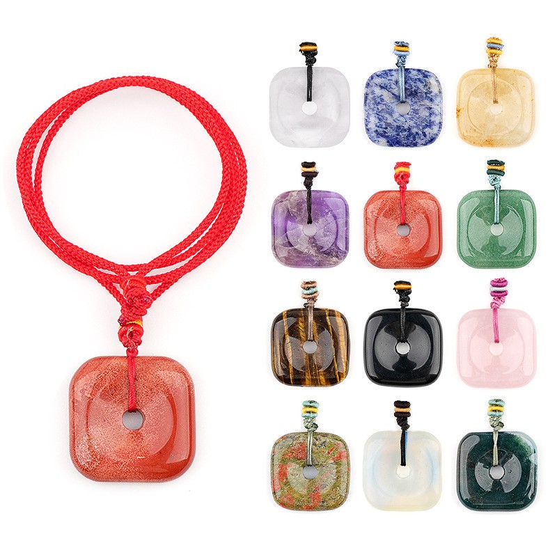10pcs Mixed Natural Stone Knit Square Necklace Pendants Bead 30mm Reiki Healing