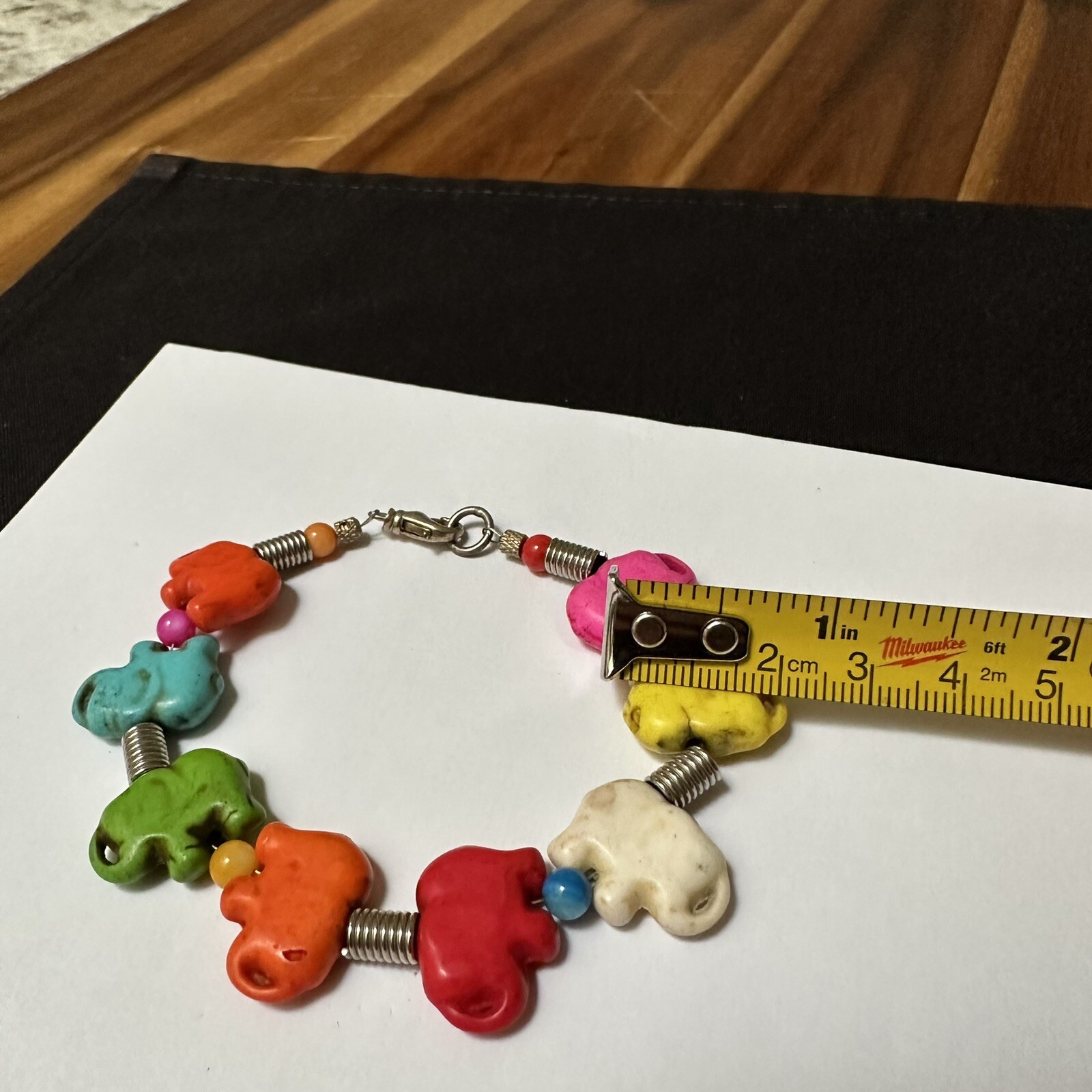 Colorful Beaded Elephant Bracelet 7 7/8 Inch Multi Color / Silver Tone