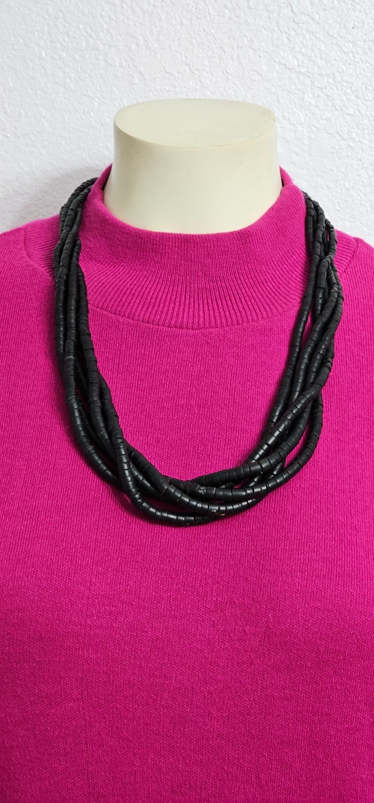 Gerda Monies necklace black 5 strand coconut black beads very good condition