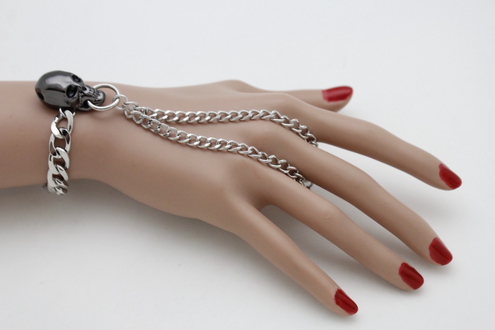 Hot Women Silver Metal Hand Chain Skull Bracelet Biker Punk Rock Fashion Jewelry