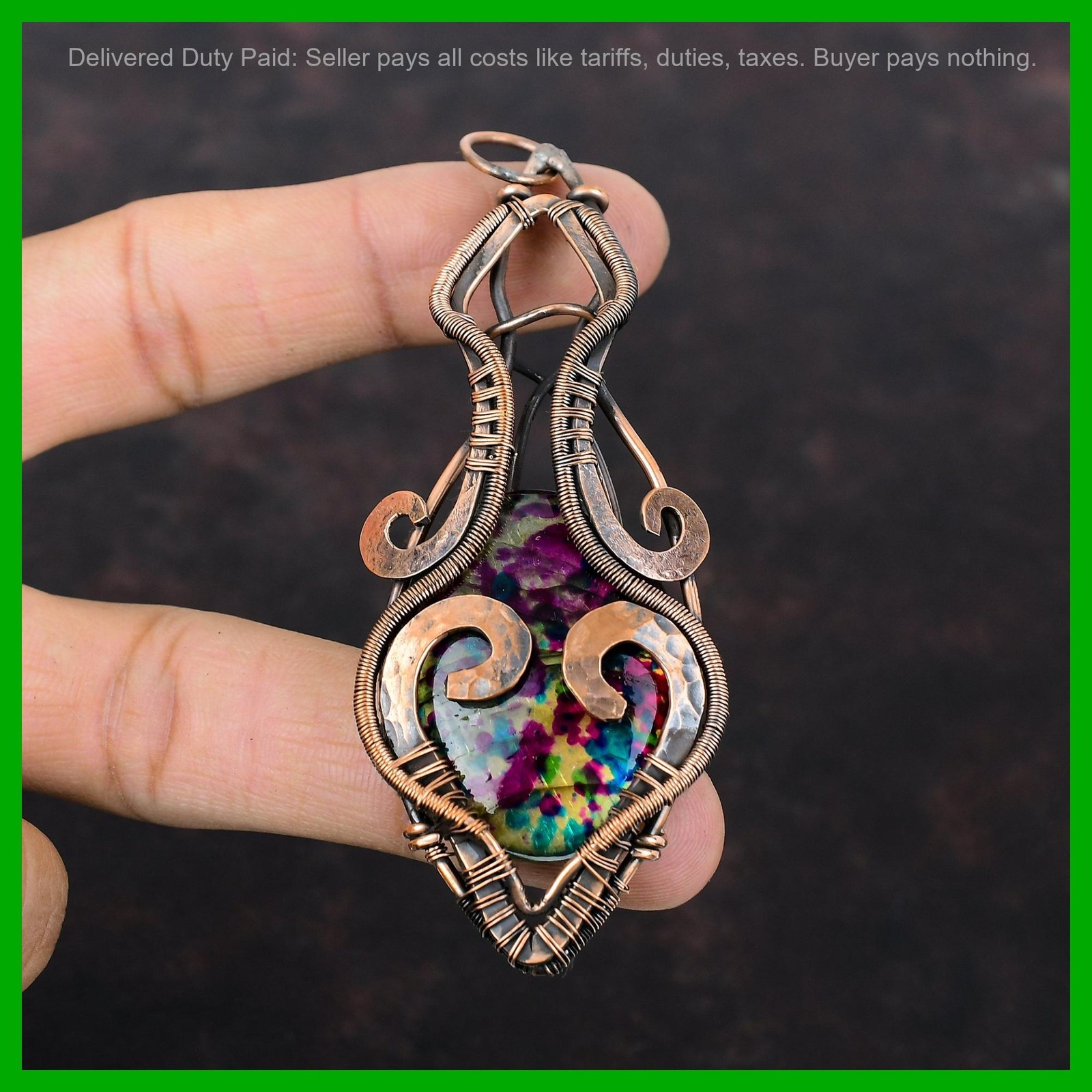 Copper Third Eye Chakra Oval Multi Fire Labradorite Stone Wire Wrapped Pendant