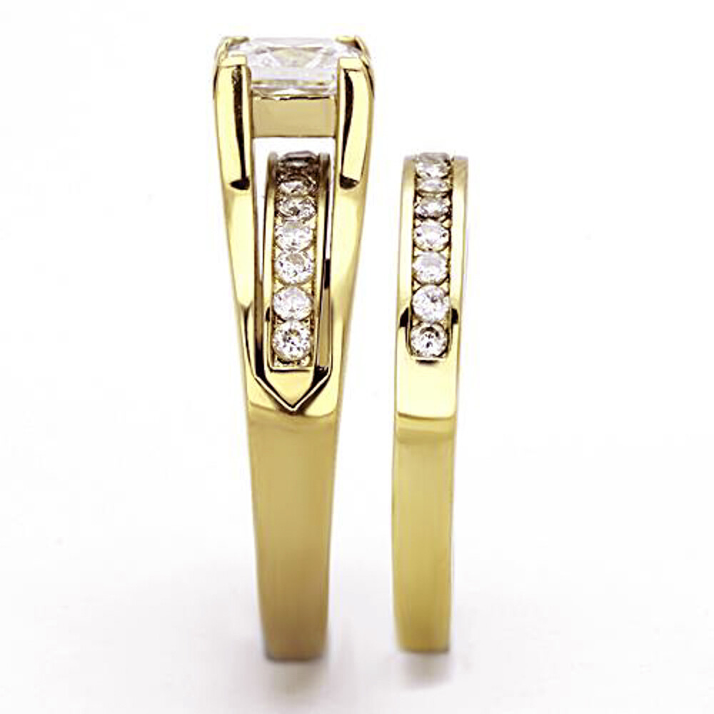 2.10 Ct Princess Cut CZ Stainless Steel 14k GP Wedding Ring Set Women’s Sz 5-11