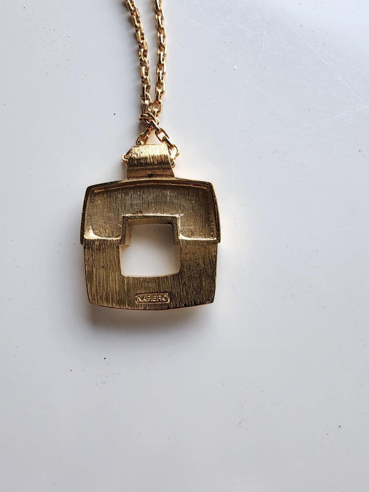 Napier Gold Tone Metal Cable Chain Necklace with Geometric Charm Pendant, 18″