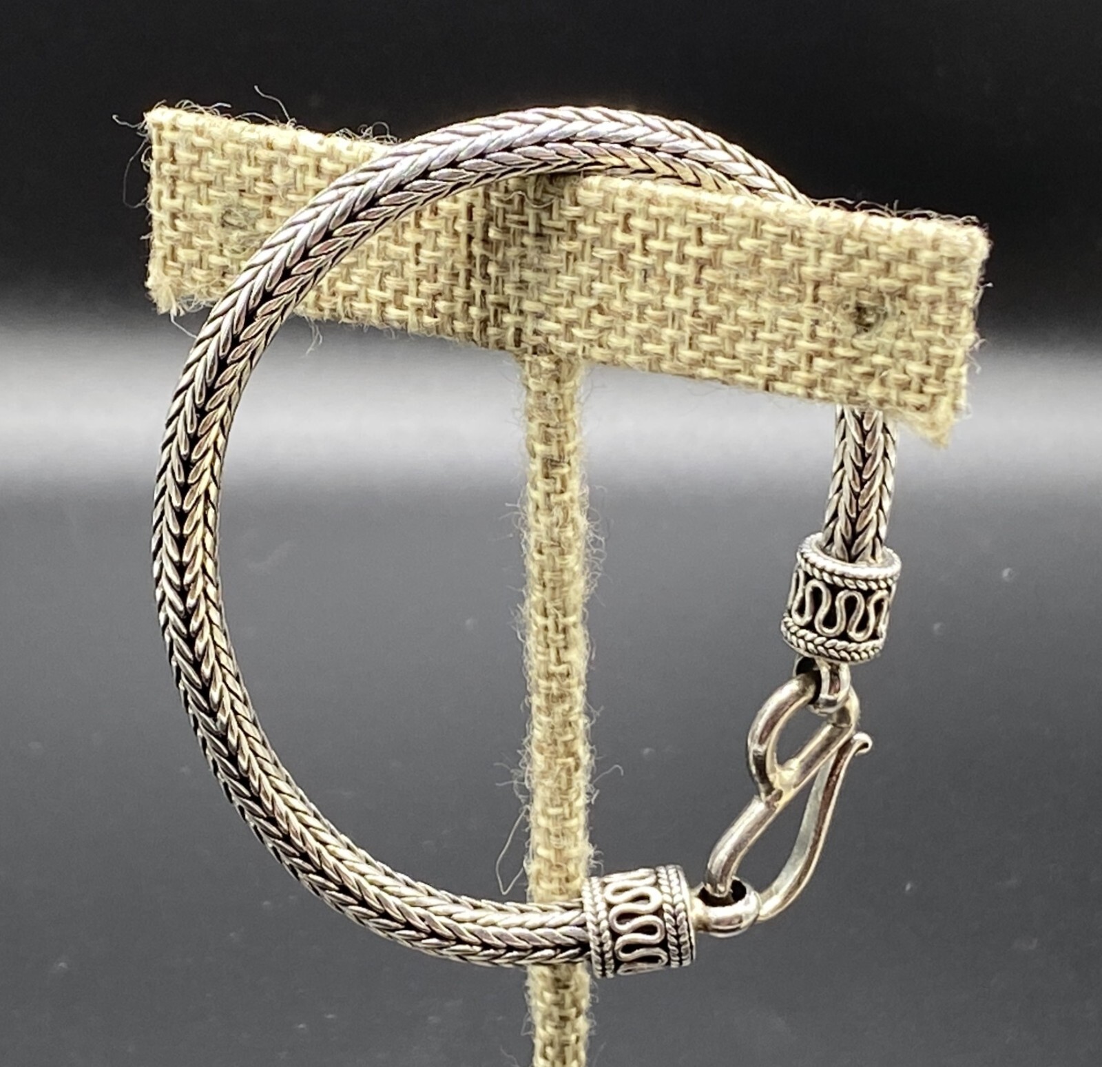 BA-Sterling Silver Bali Style Foxtail Spiga Wheat Hook Bracelet