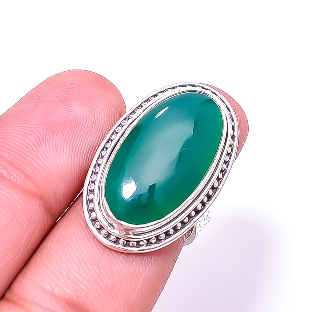 Green Onyx 925 Sterling Silver Handmade Ring S.6 R934017833, Christmas Gift