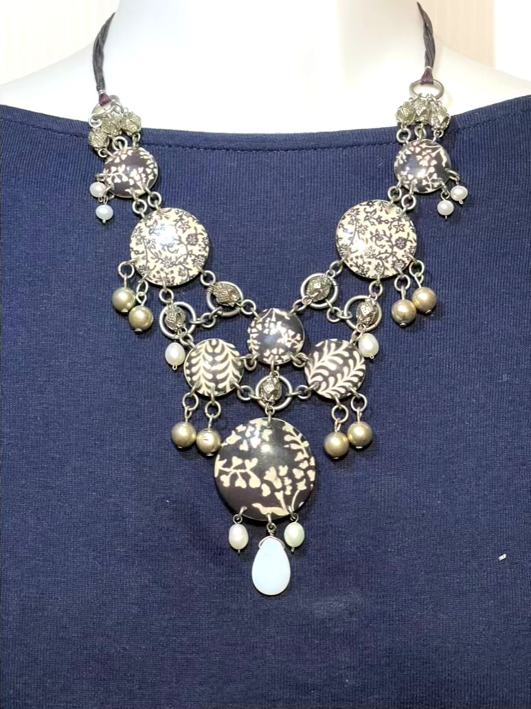 Unique Black & White Statement Necklace Layered Baroque Pearl Floral Maximalist