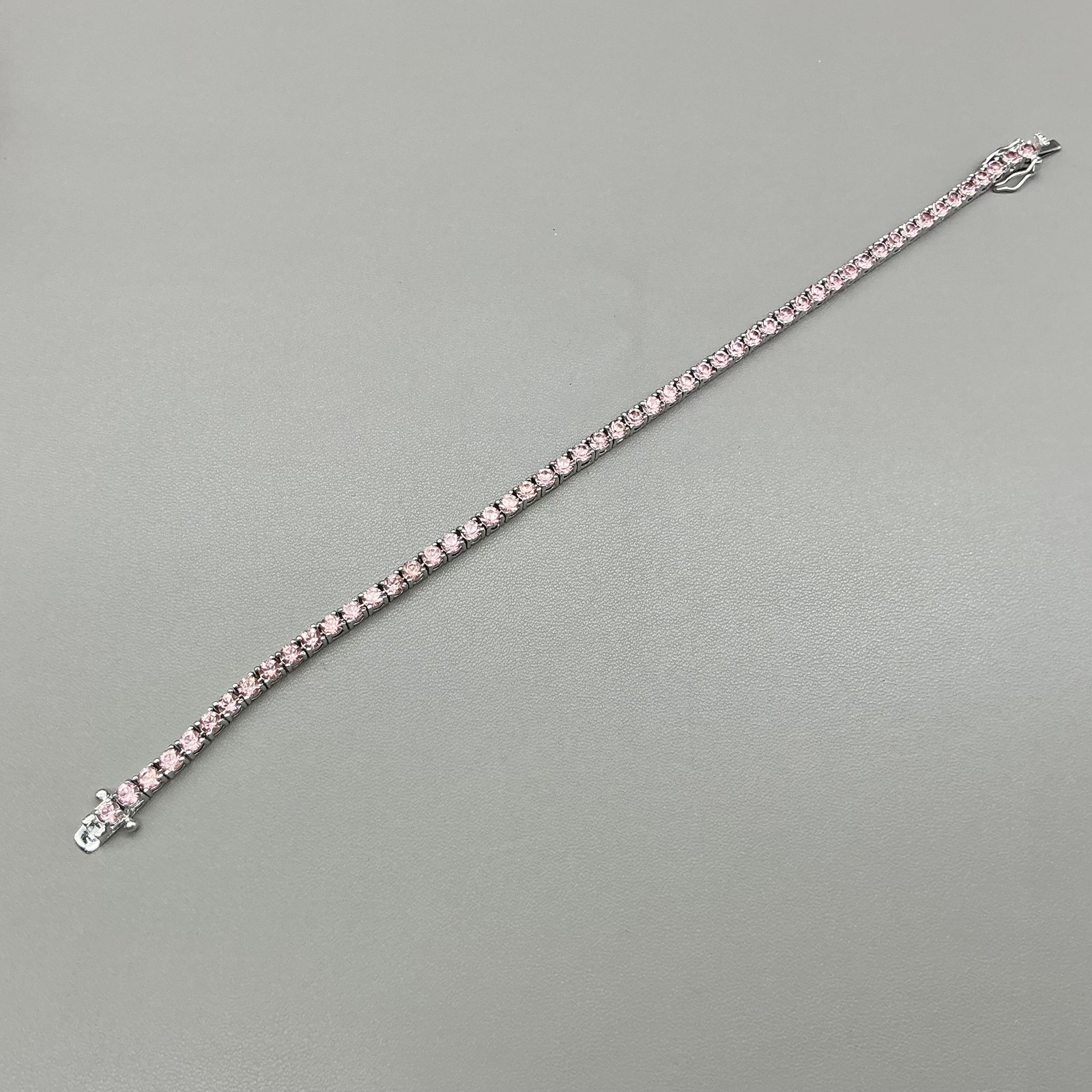 Joan Rivers Bracelet Pink Crystal Tennis Silver Tone Box Clasp Jewelry 8 Inch