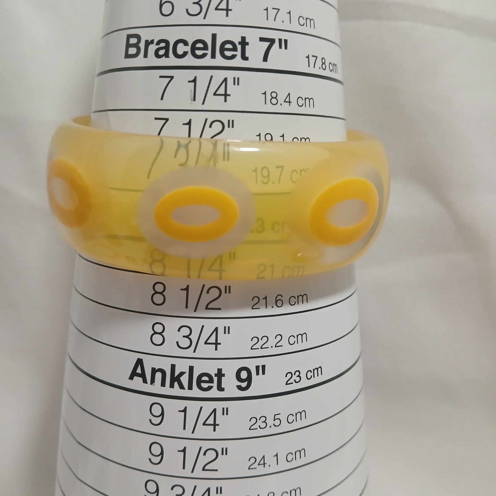 Yellow and White Bangle Bracelet Plastic Resin Wide Retro Chunky 8″