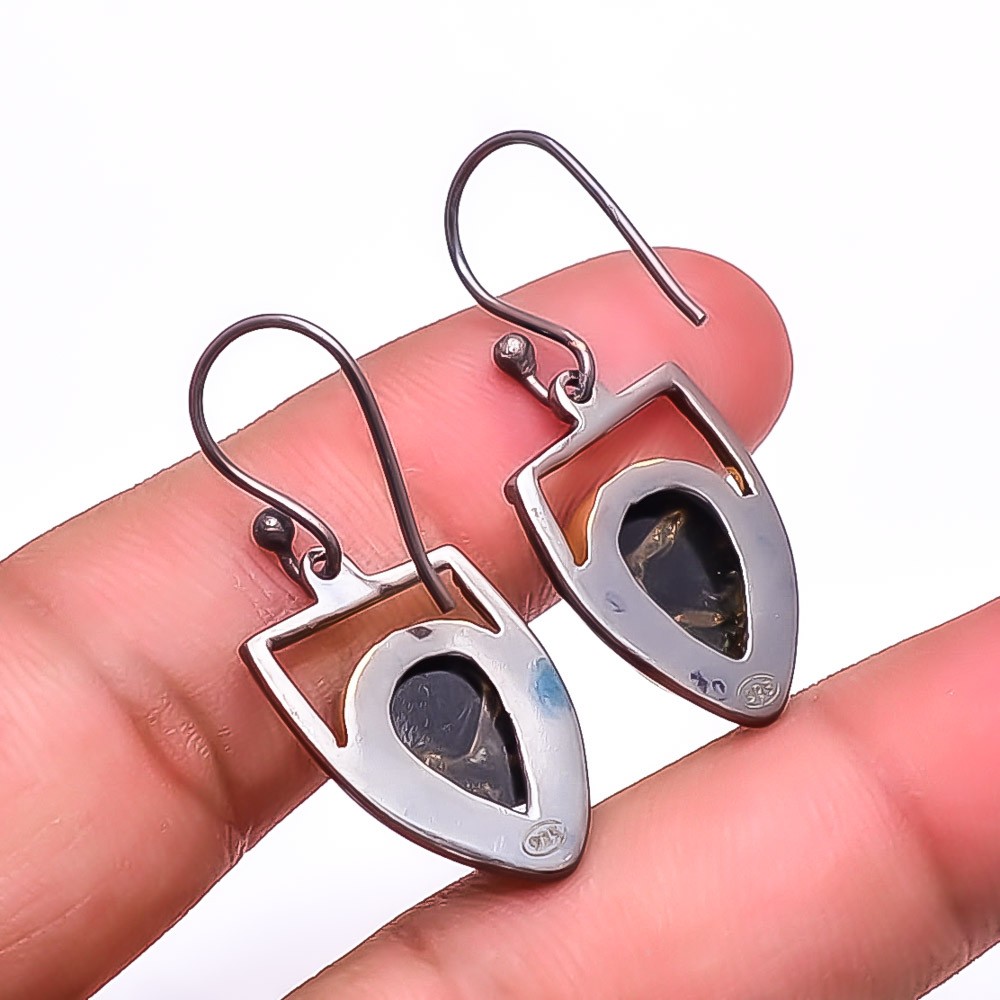 Copper Black Obsidian Designer 925 Sterling Silver Handmade Earring 1.56″ E24