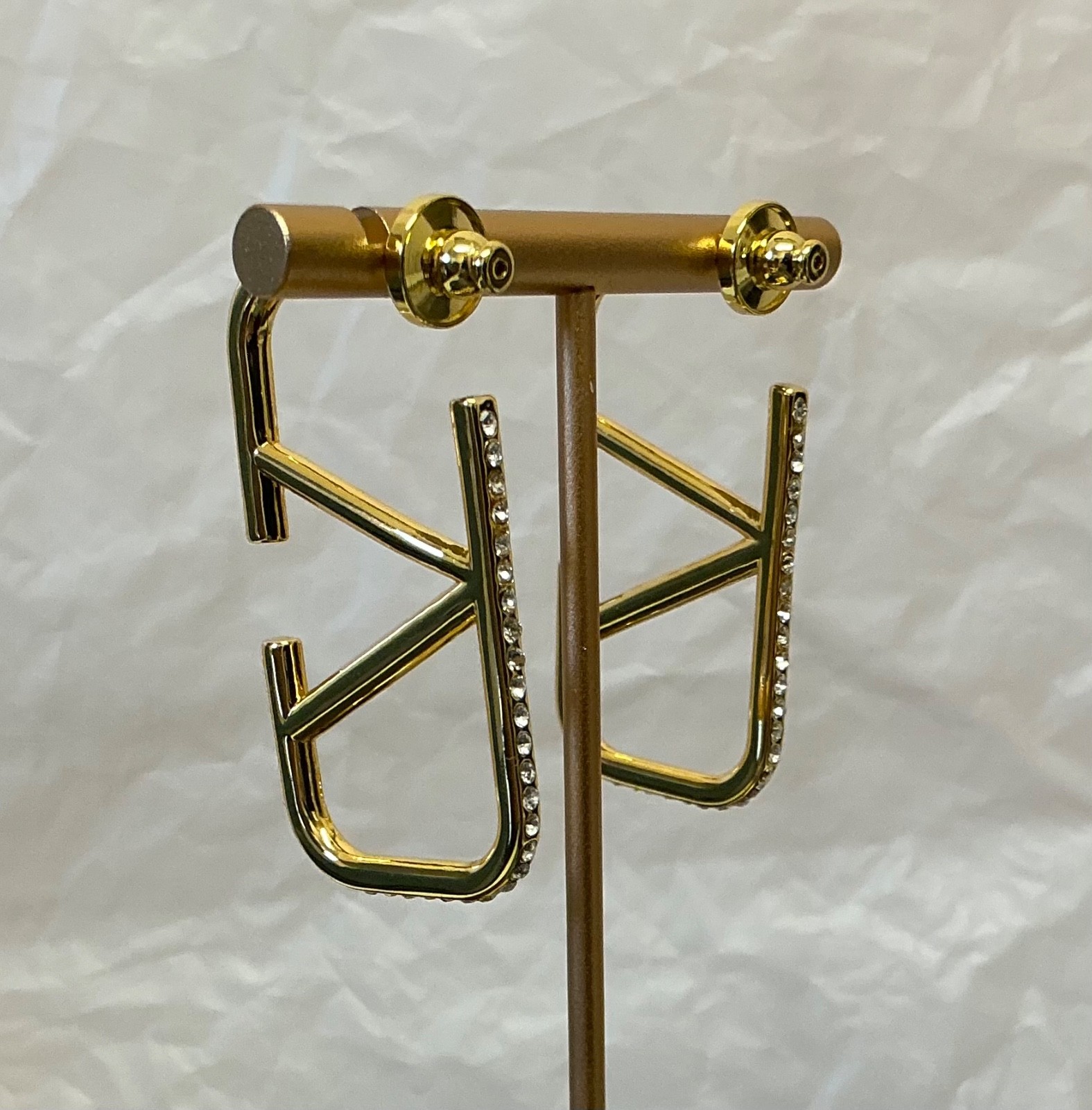 Valentino VLogo Gold Tone Crystal Hoop Earrings # 561