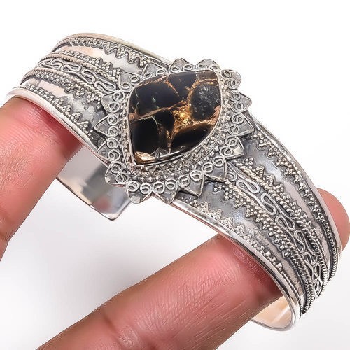 Copper Black Turquoise 925 Sterling Silver Cuff Adst. T59, Christmas Gift