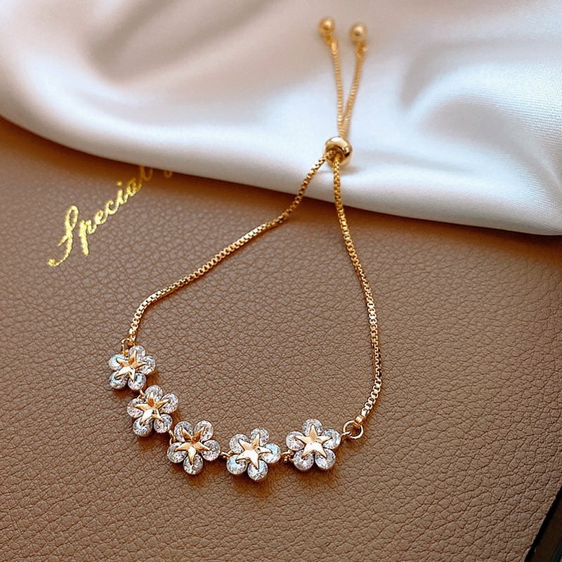 2022 Fashion Crystal Zircon Five Flower Bracelet Adjustable Bangle Women Jewelry