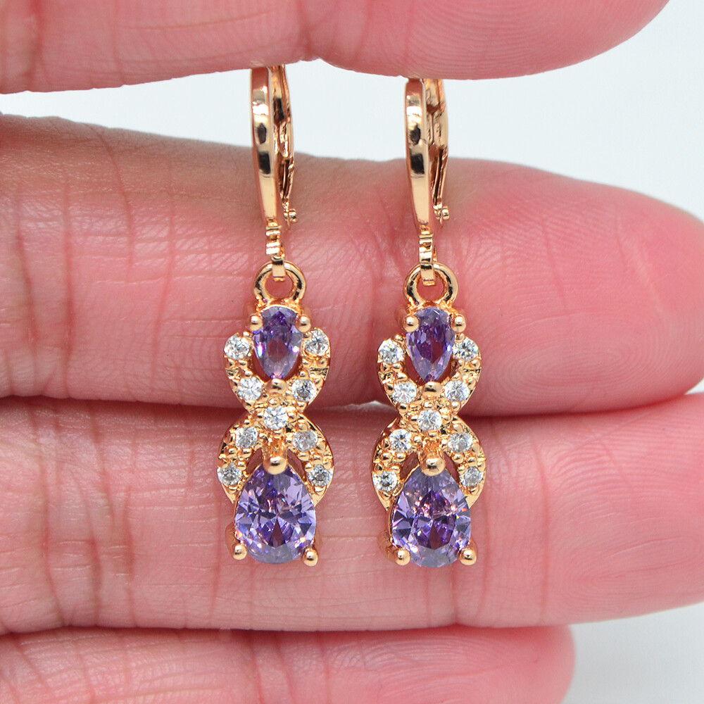 18K Yellow Gold Filled Women Black Mystic Topaz Teardrop Dangle Earrings Jewelry