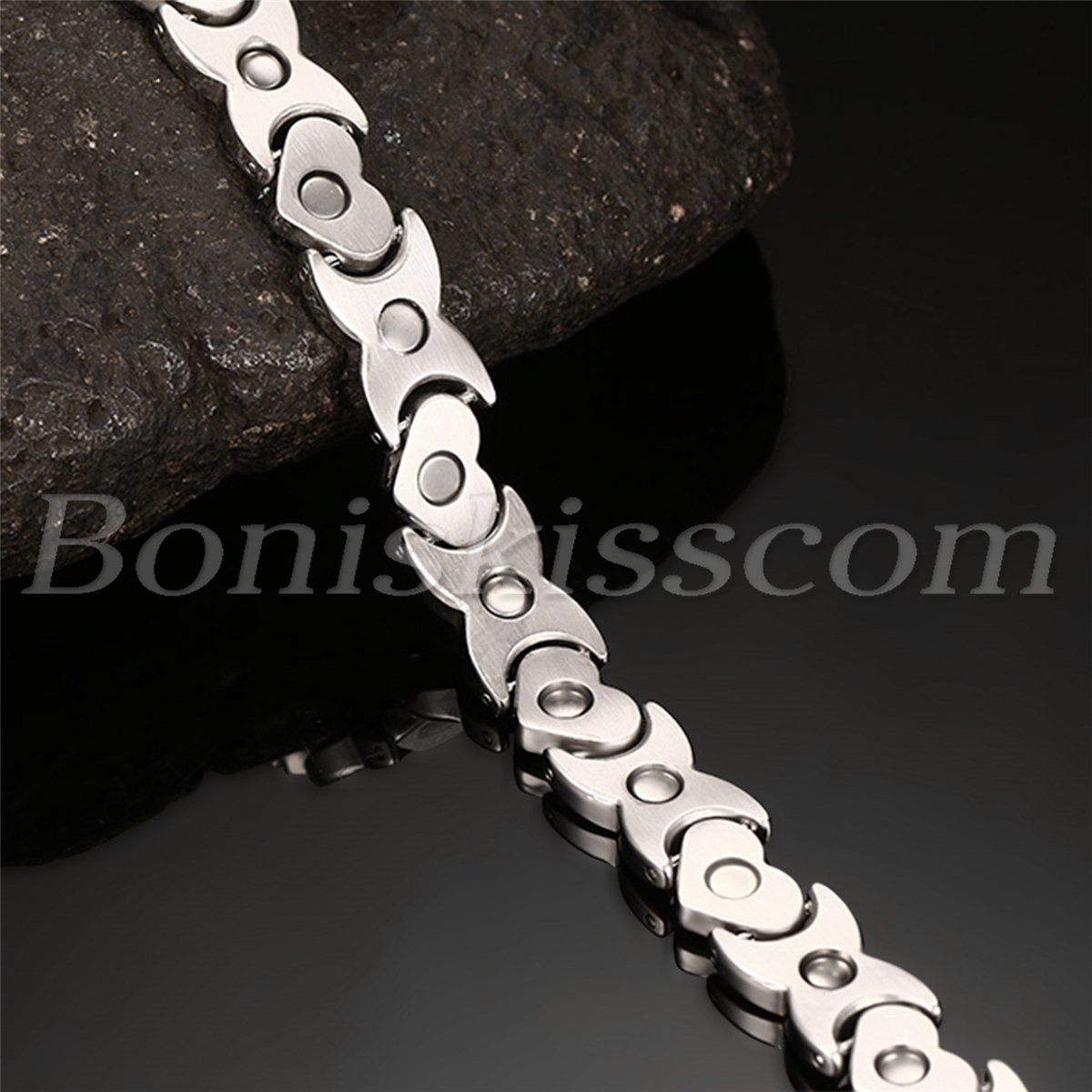 Silver Gold Tone Stainless Steel Charm Heart Magnetic Womens Bracelet Chain Link