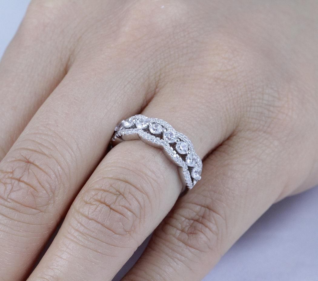 925 STERLING SILVER CZ HALF ETERNITY WEDDING BAND RING WOMEN’S SIZE 2.5-15 M3356