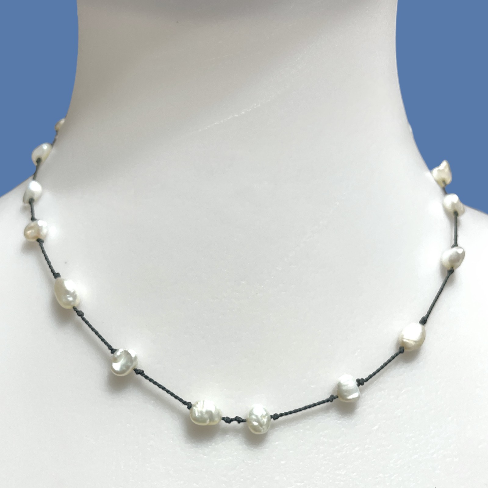 Baroque Freshwater Pearl Necklace Black Cord Casual Beach Cruise Minimalist Boho