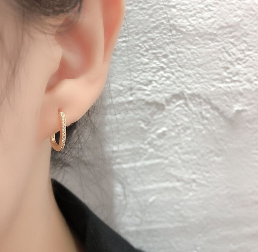 Women 925 Sterling Silver Plated U-Shape CZ Silver Gold Huggie Hoop Earrings A9