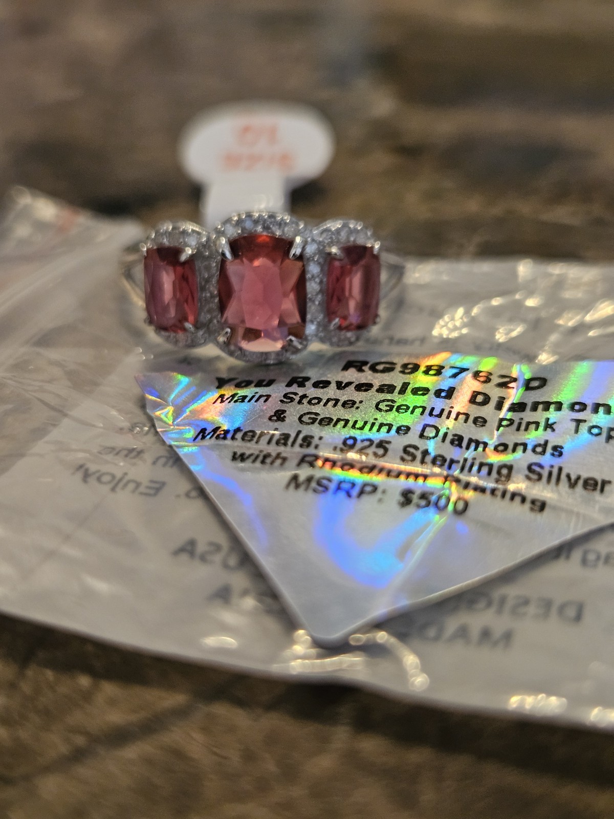 Bomb Party You Revealed Diamonds Ring Size 10 Pink Topaz & Diamonds On Sterling